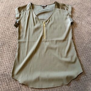 Express Olive Green Blouse with Gold Zipper